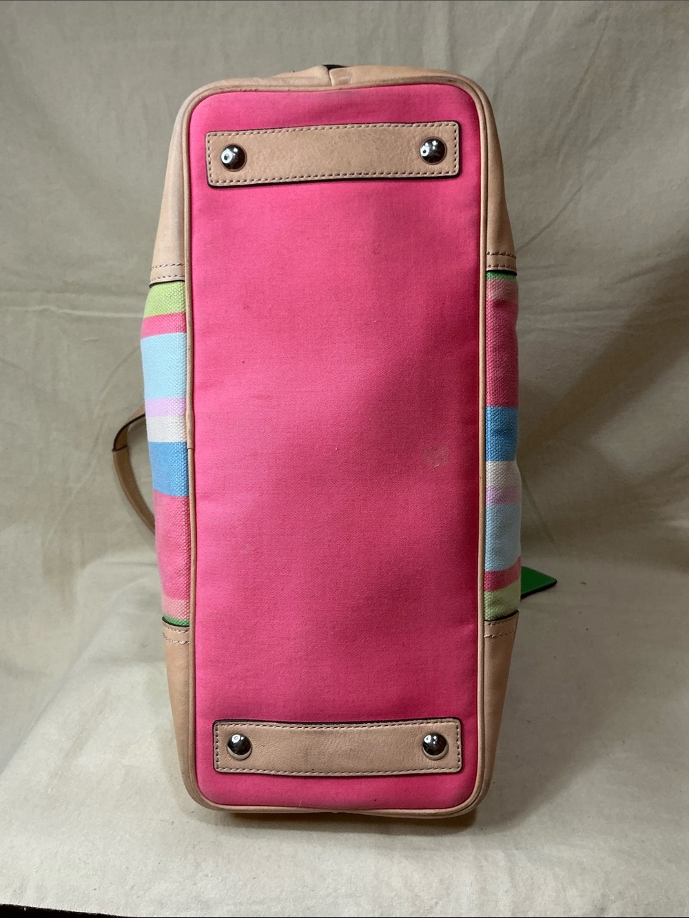 NWT Coach 19357 Hamptons Legacy Striped multi Canvas weekend Tote shoulder bag - Picture 5 of 8
